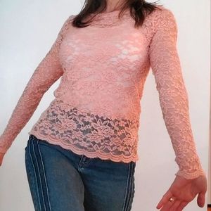 3/$25 Princess Peach or Barbie pink lace long sleeve shirt sz m